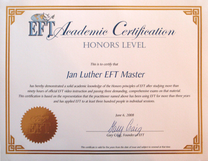 Jan Luther EFT Master Certificate